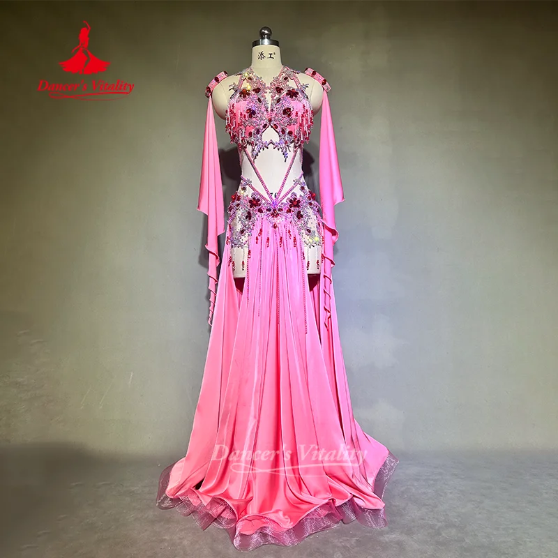 Belly Dance Practice Clothing Customized Light Luxury AB Stones Split Dress Adult Children Oriental Dance Performance Costumes