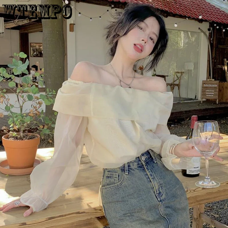 

WTEMPO Off-shoulder Shirt Women Summer French Chic Design Kawaii Vintage Sexy Short Top Fashion Streetwear Female Y2k Top