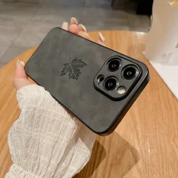 Luxury Maple Pattern Suede Leather Phone Case with Fine Hole Camera and Shockproof Soft Bumper Cover - iPhone 12 Pro (Dark Gray)