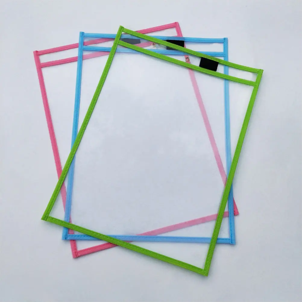 6Pcs 봉제된 건식 지우기 포켓 슬리브 재사용 가능한 방수 PVC 다양한 색상 쓰기 지우기 포켓 사무실 학교 문구 용품