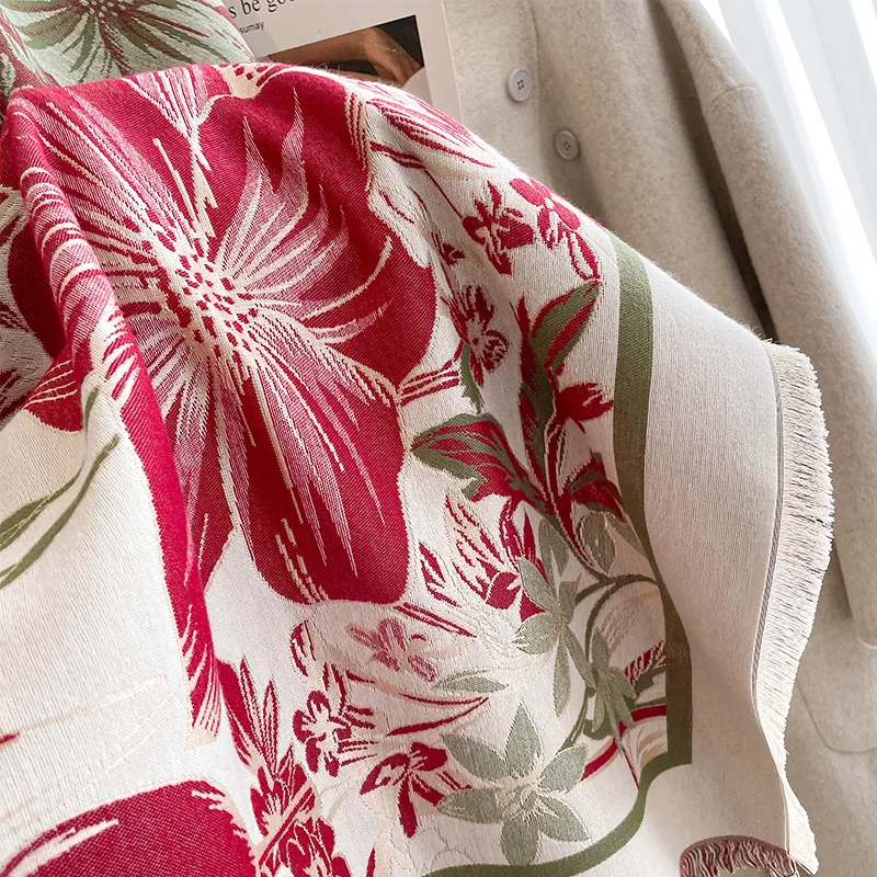 New Fashion Cashmere Women Two-sided Large Square Scarf Winter Warm Shawl and Wrap Bandana Pashmina Female Foulard Thick Blanket