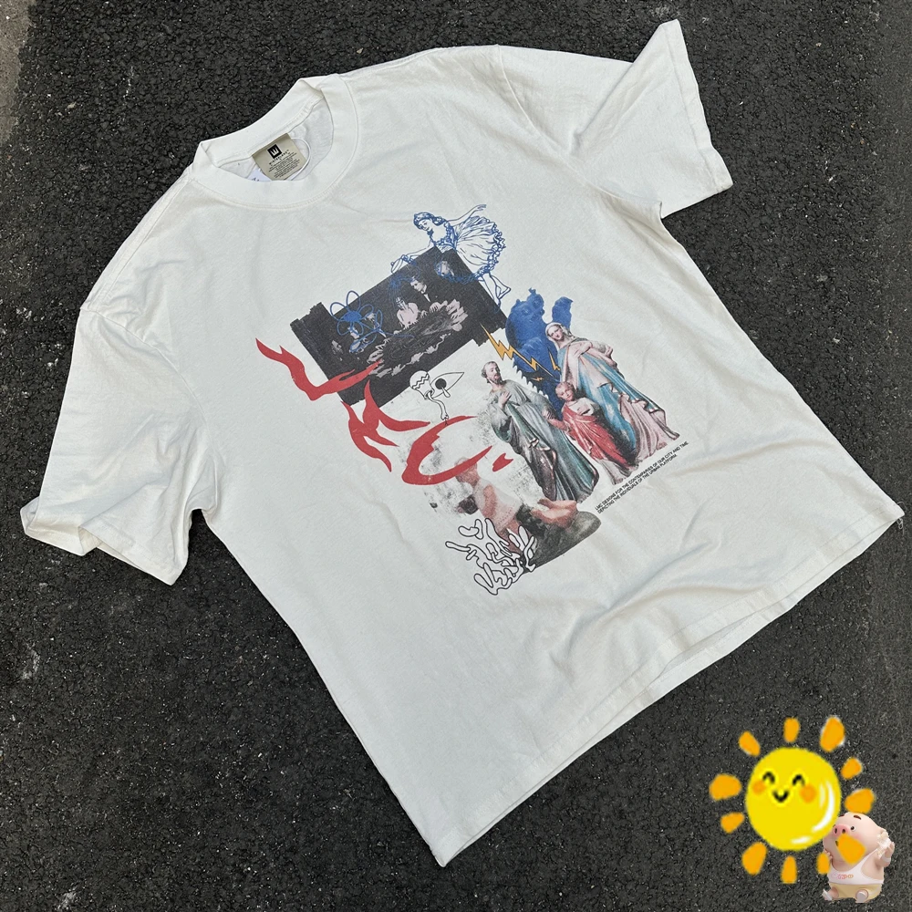 

24SS высококачественные футболки с графическим принтом персонажа Saint Michael, винтажная одежда, повседневные свободные топы, футболки для мужчин