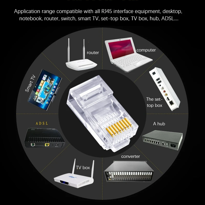금도금 이더넷 케이블 모듈 플러그, 네트워크 RJ-45 크리스탈 헤드, Cat5 Cat5e, RJ45 커넥터, 6U