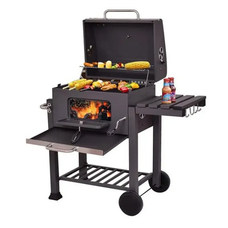 Outdoor Kitchen Barbeque Heavy Durable Smoker Grill Machine Barbecue Trolley Metal Steel Charcoal bbq grills With Skewer