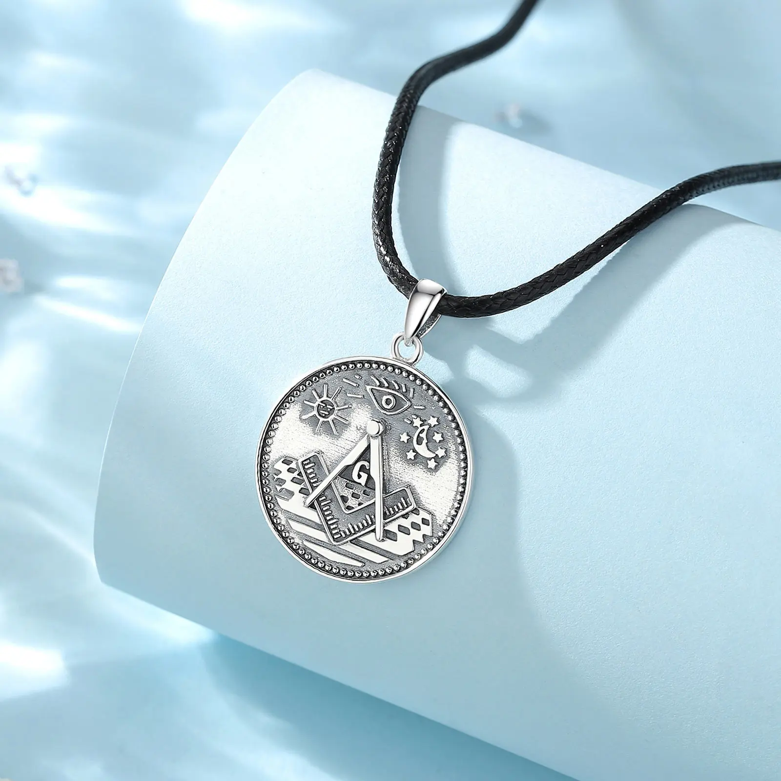 ONEFINITY Collana Massonica Uomo In Argento 925 Con Ciondolo Abalone, Gioiello Massonico In Confezione Regalo