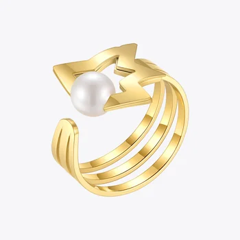 ENFASHION Pearl Star Rings For Women Stainless Steel Fashion Jewelry Anillos Mujer Gold Color Ring 2021 Friends Gift R214136 1