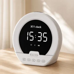 Multifunctional Portable Bluetooth Speaker with Subwoofer, Stereo Sound, Alarm Clock, Phone Holder, and LED Mirror (White)