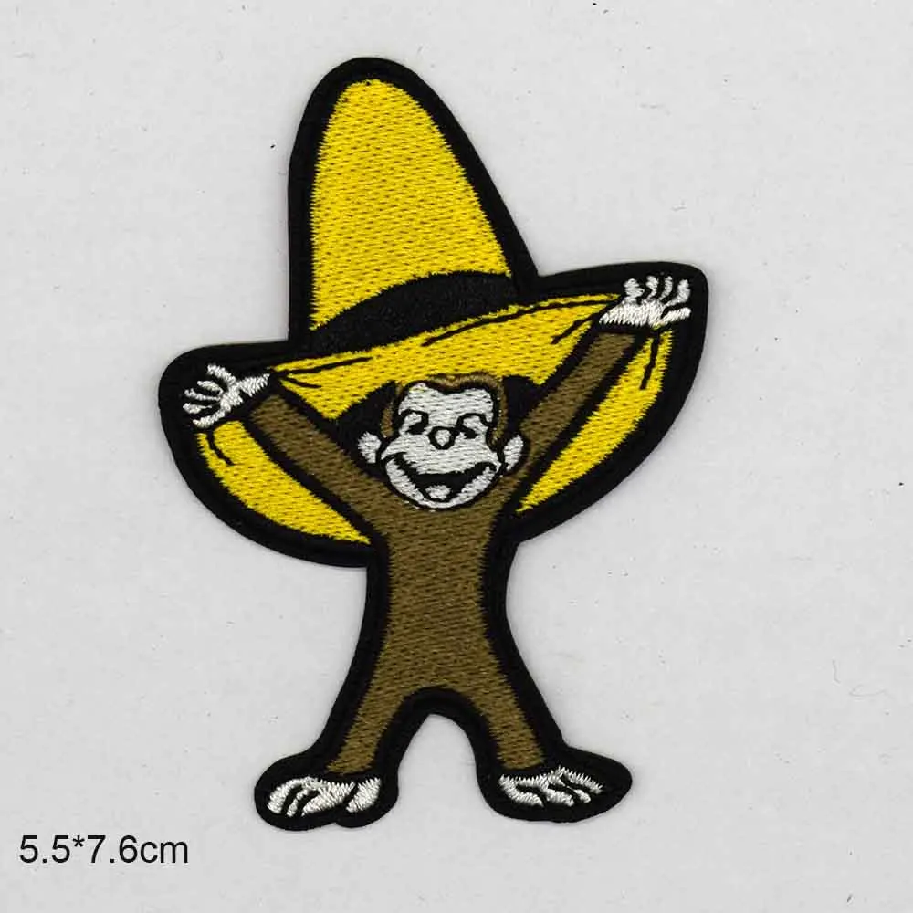 קוף אכילת בננה יפה סקרן קטן בעלי החיים ג 'ורג' ברזל על רקום בגדי תיקוני בגדי מדבקות בגד