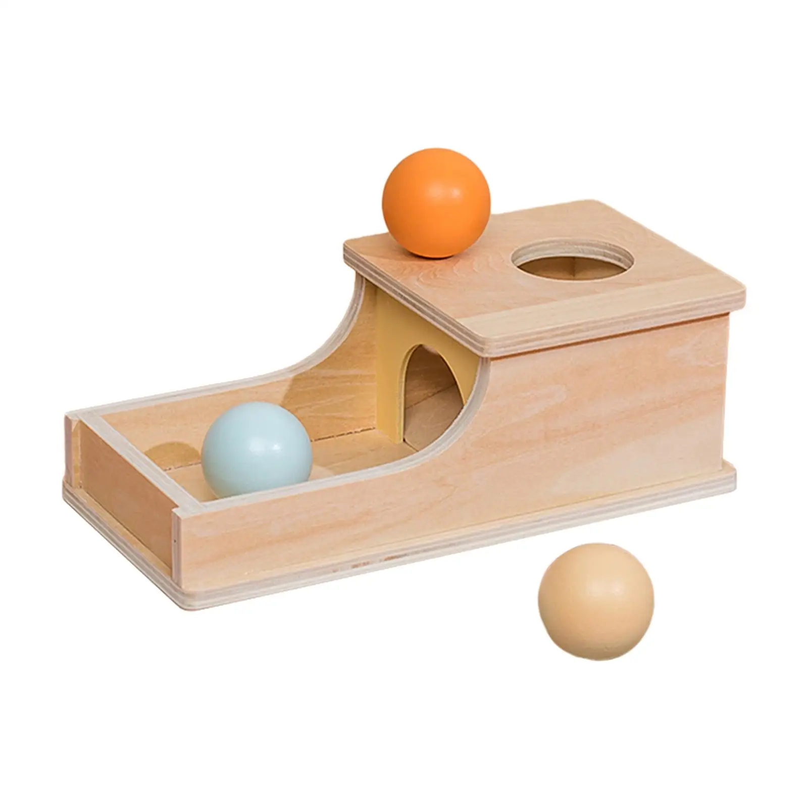 

Wooden Object Permanence Box, Ball Drop Box with Tray and 3 Balls Educational Toy for Children
