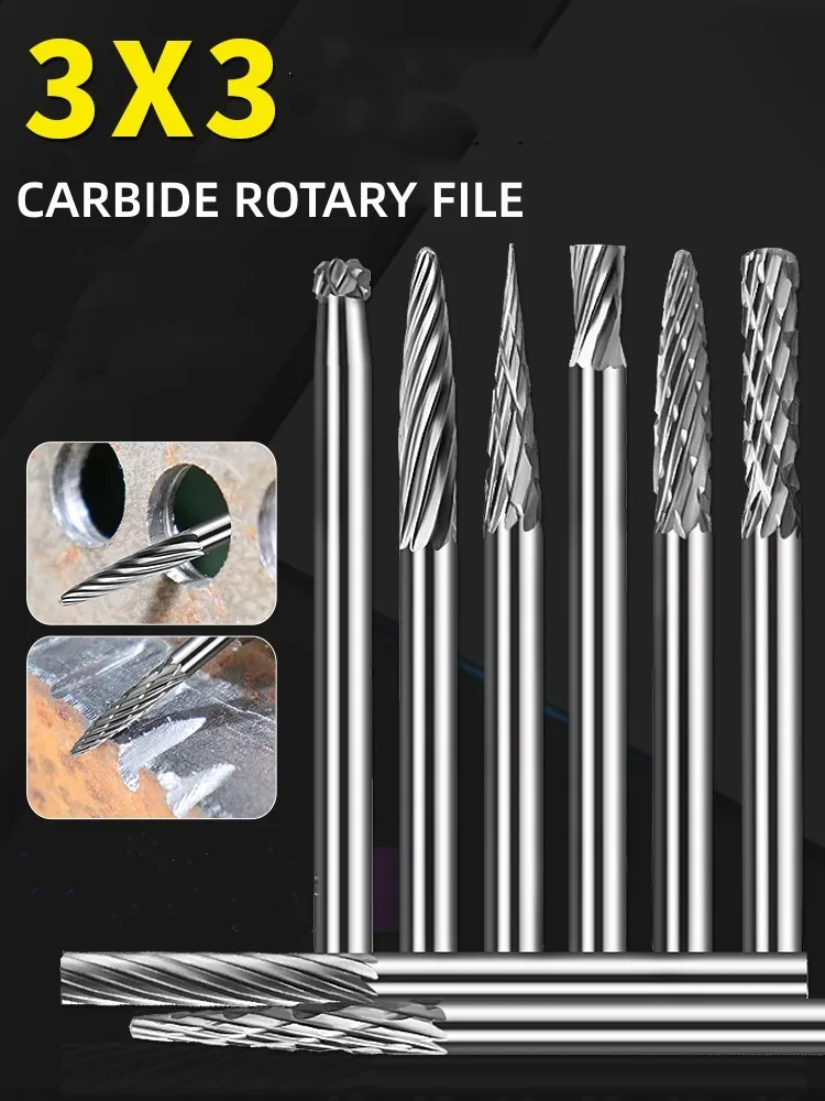 Carbide Rotary File 3mm Shank Tungsten Steel Grinding Head For Metal Carving Polishing Engraving Woodworking Drilling 10pcs set tungsten steel grinding head carbide end mill set mini diamond grinding head tungsten material