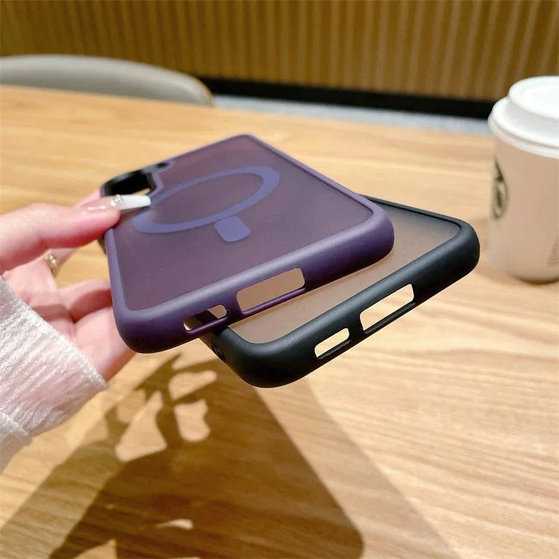 Luxury Magnetic Translucent Phone Case with Wireless Charging and Shockproof Protection