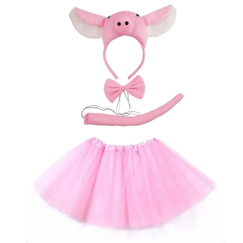 

Girl Pink Pig Animal Ear Headband Tutu Skirt Kids Children Party Gift Props Birthday Halloween Costume Cosplay