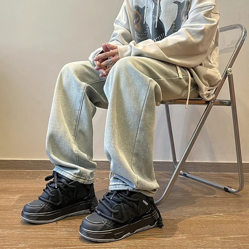 Plus Velvet Men's Winter Y2K Thick Jeans Denim Pants Drawstring Vintage Jeans For Men Streetwear Harajuku Korean Winter Clothes