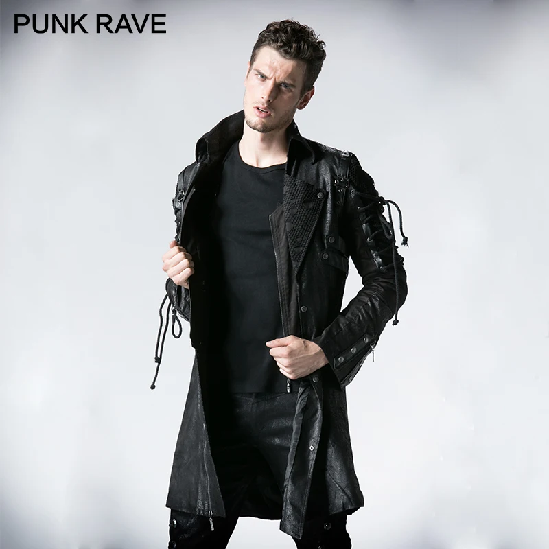 Mens Retro Leather Vintage Long Coat Gothic Jacket Overcoat Fashion Classic Leather Motorcycle Jacket Fall Coat 