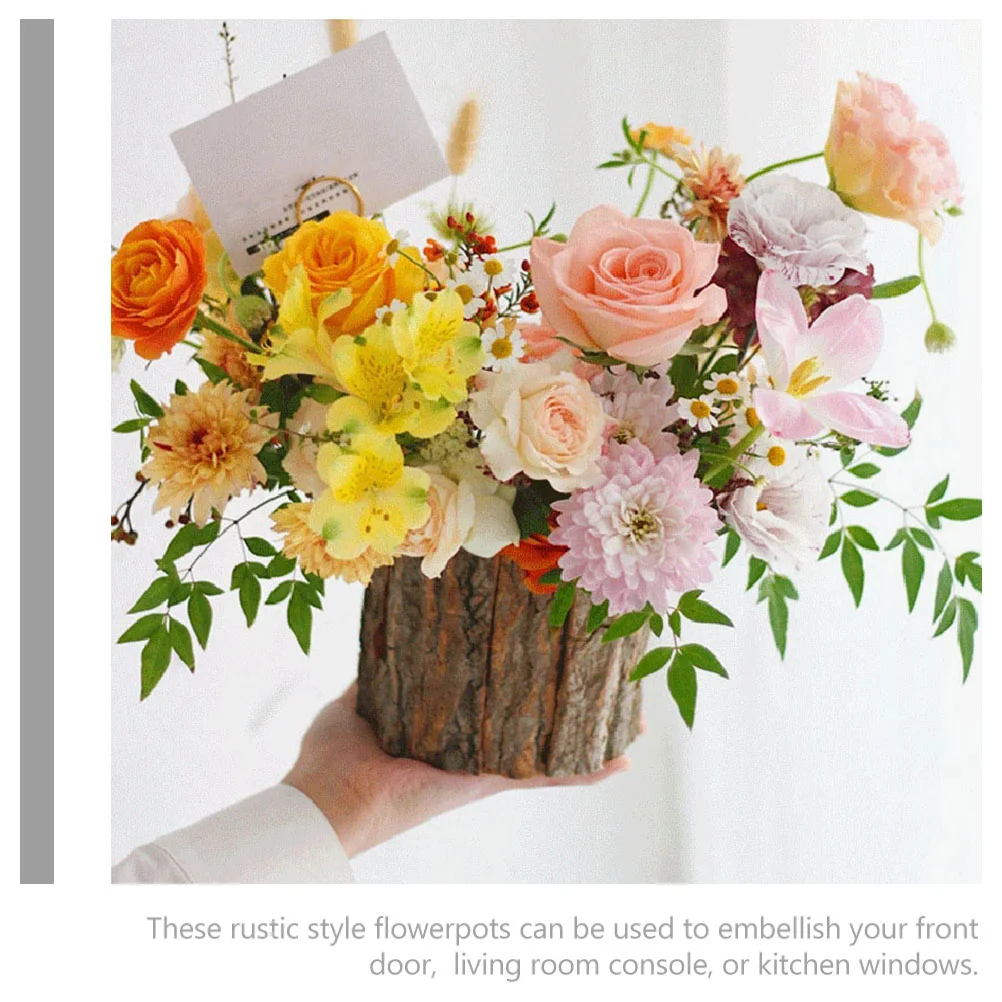 

2pcs Wood Stump Flower Pot Tree Stump Decor Wood Barrel Planter Farmhouse Planters