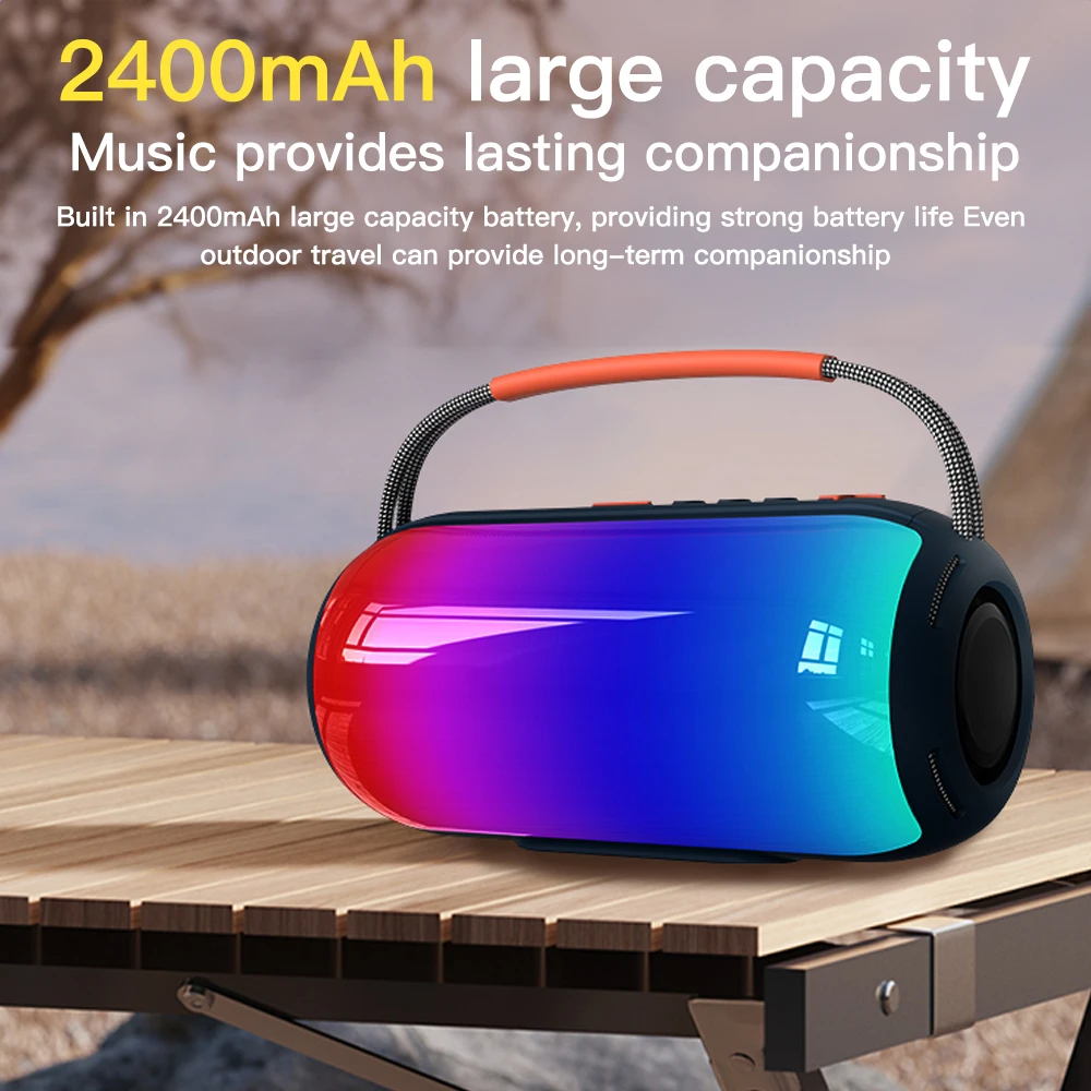 Waterproof Bluetooth Speaker with Deep Bass and LED Light