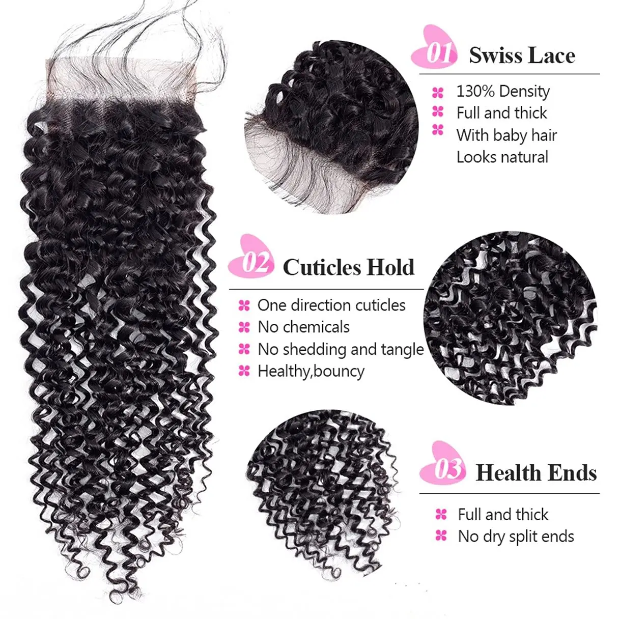 Brazilian Kinky Curly 4x4 Lace Closure Unprocessed Human Virgin Hair Pre Plucked Jerry Curly Frontal Closure Natural Black