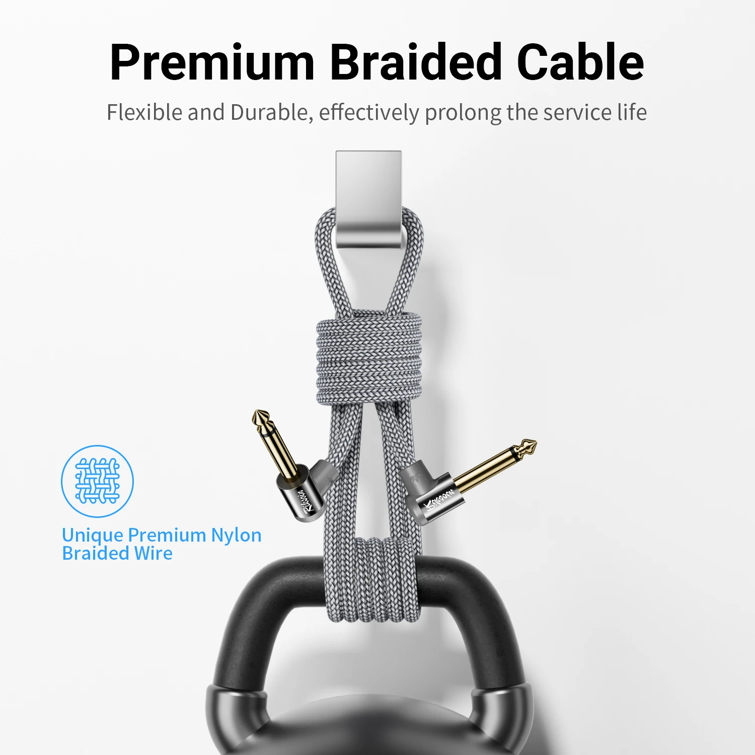 Premium Right Angle Guitar Audio Cable - Hi-Fi Stereo Sound Cord