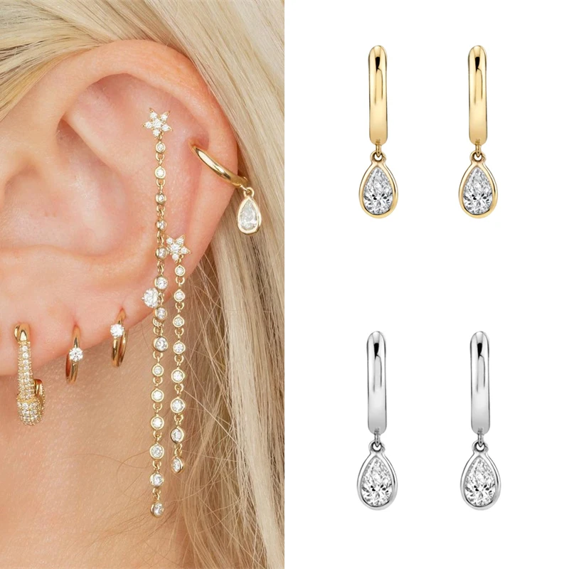 Dangle Earrings Drop Earrings Long Earrings Dome Teardrop Earrings Silver Gold Filled CZ Zircon Long Water Drop Earring For Women Men Jewelry Circle Ear Ring