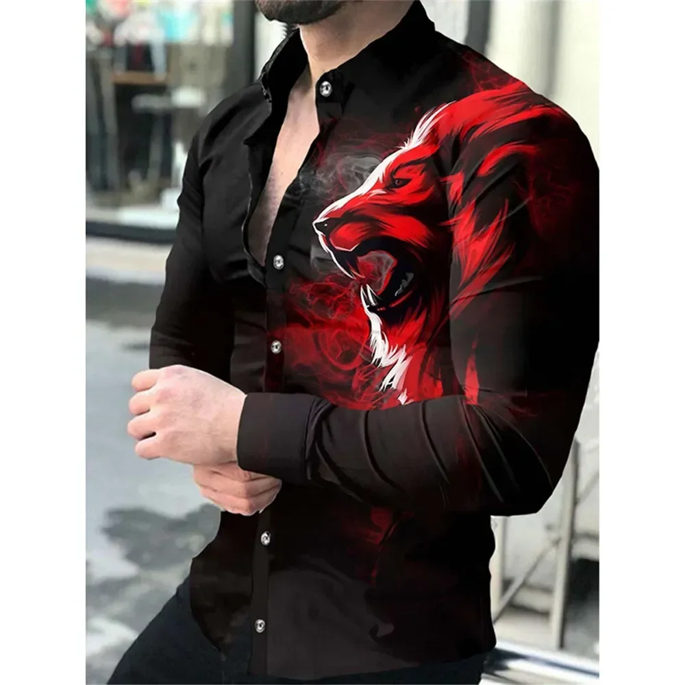 

High Quality European American Men's Clothing Casual Fashion Printed Shirt Single-Breasted Cardigan Long Sleeve Shirt Men