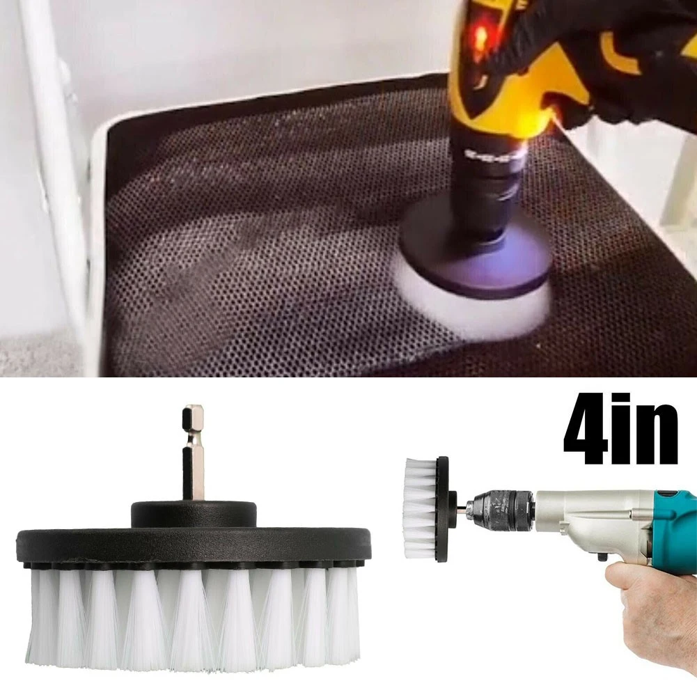 

1x Car 4inch Brush Soft Drill Brush Attachment For Cleaning Carpet & Leather And Upholstery Plastic + Bristles Drill Soft Brush