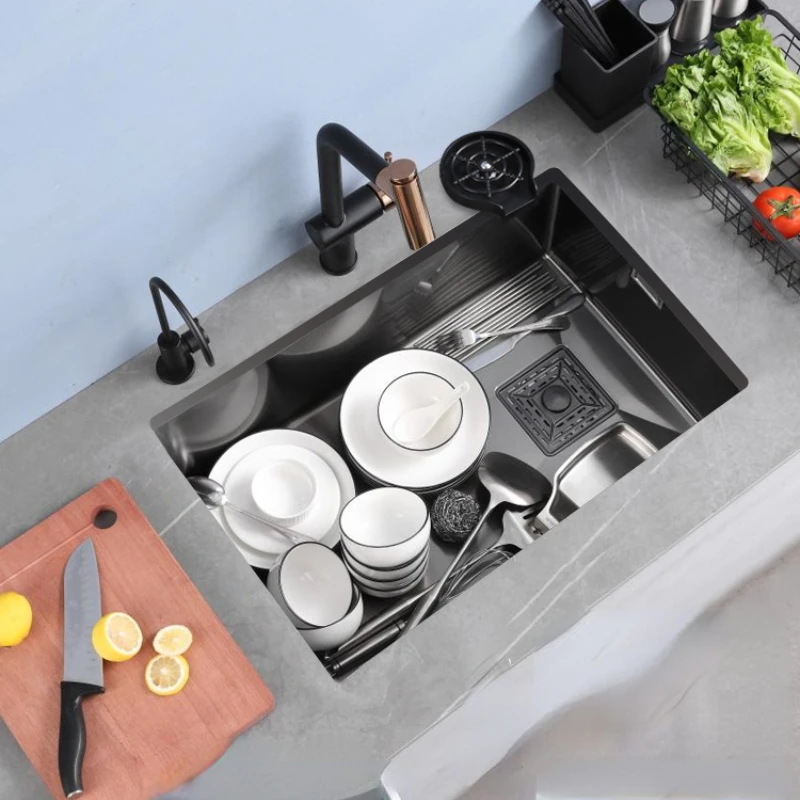 

Black 304 Stainless Steel Nano Sink Large Single Handmade Undercounter Vegetable Washing Basin Kitchen Dishwashing