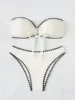 Swimwear White 2 Piece Strapless Swimsuit for Women Sexy Bandeau Backless Bikini Set Lace-up Patchwork Bathing Suit 2025 New