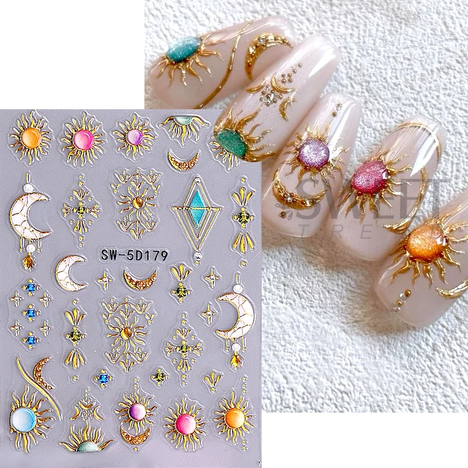 5D Gemstone Charm Nail Sticker Gold Irregular Frame Rhinestones Adhesive Slider Nail Supplies Decals Bohemian Manicure  Decor