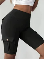 Women's Plus Size Solid Color Dry Pocket Yoga Sports Shorts - Image 3