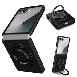 Solid Color Rotating Bracket Magnetic Phone Case with Protective Back Cover - ForGalaxy Z Flip 7FE (Black)