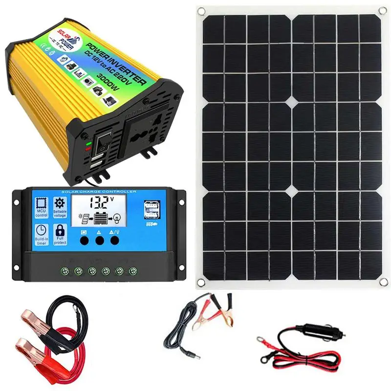 

Rv Solar Panel Kit Solar System For RV Home Solar Power System Complete Kit 3000W Solar Inverter Fast Charge Dual USB Ports