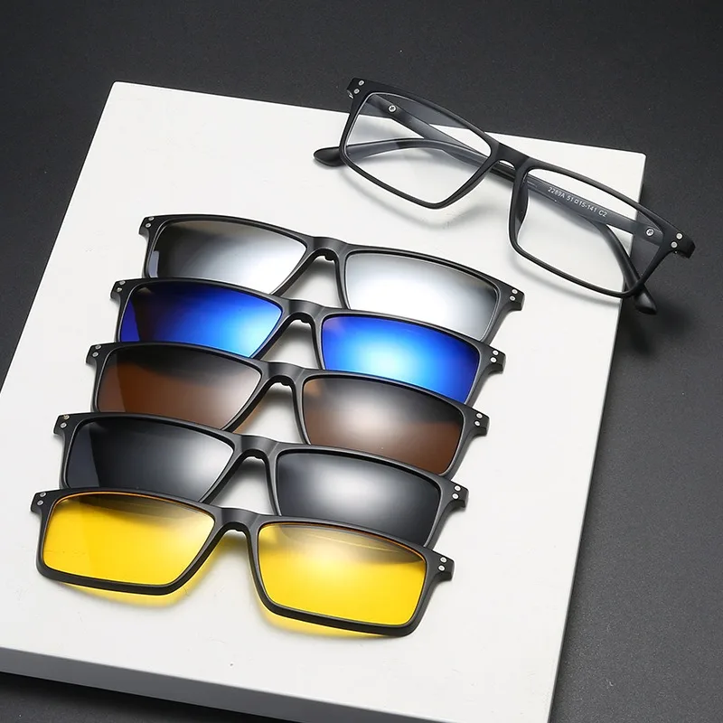 

Eyeglasses Frame Men Women With 5 PCS Clip On Polarized Sunglasses Spectacle Magnetic Glasses Male UV400 Eyeglasses 2289