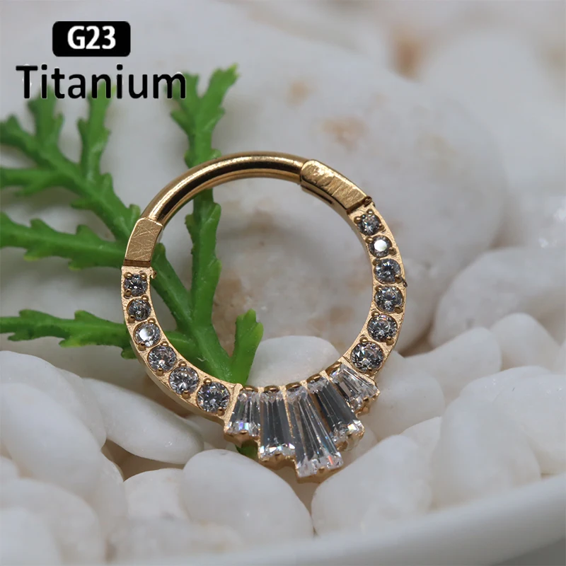 G23 Titanium Piercing Nose Rings Septum Hoop Flat zircon crown 8/10mm Cartilage Body Jewelry Solderless Tragus Helix Earring 16G