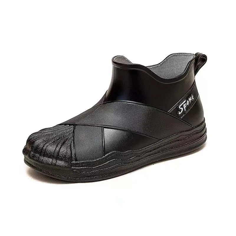 New Men's Rain Boots Slip-On Round Toe Platform Solid Low-Heeled Waterproof Shoes for Work and Fashion