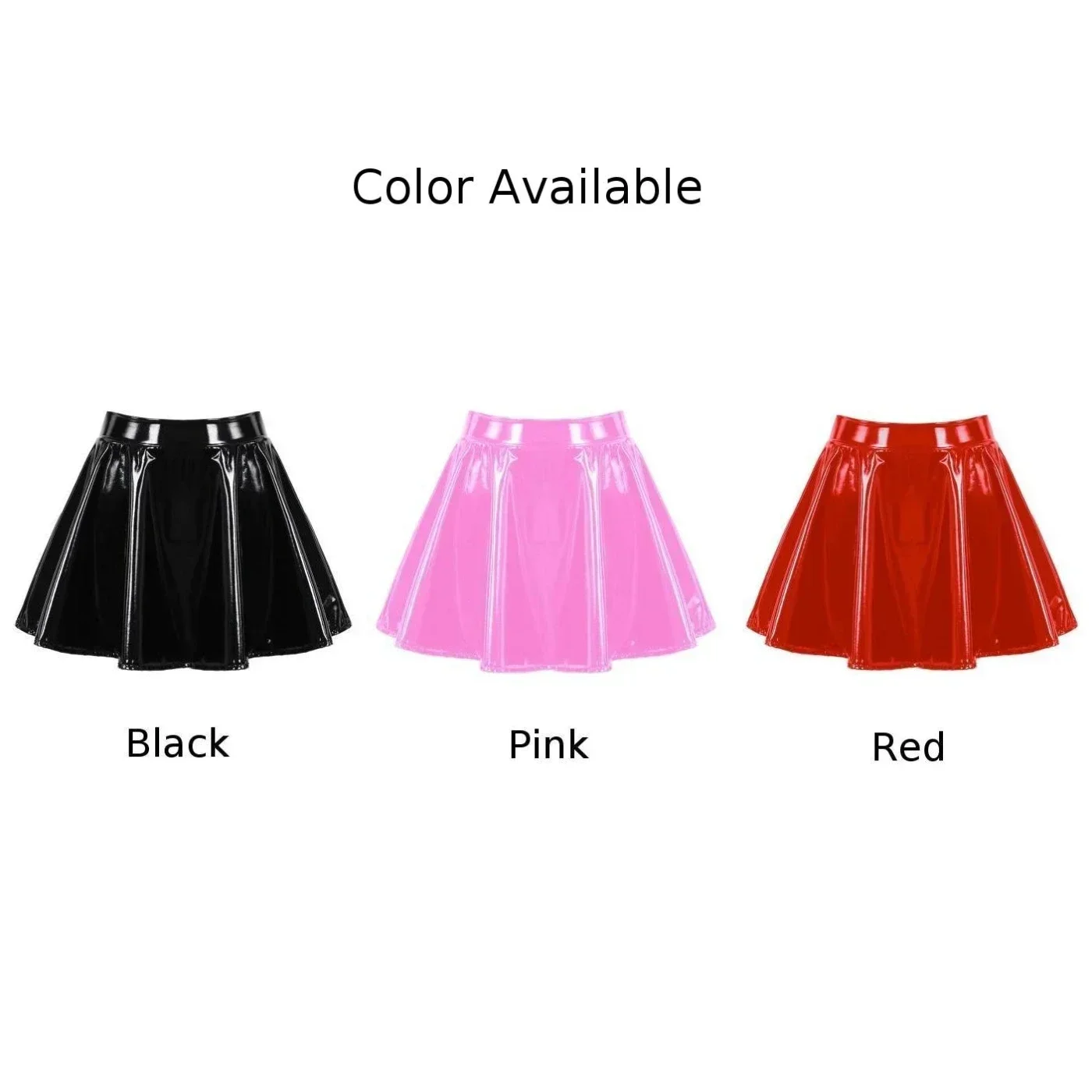 Women's PU Leather Flared Miniskirt Dance A Line Skirt Clubwear Cosplay Costume Pleated Skirt Elastic Waist Retro Style 5