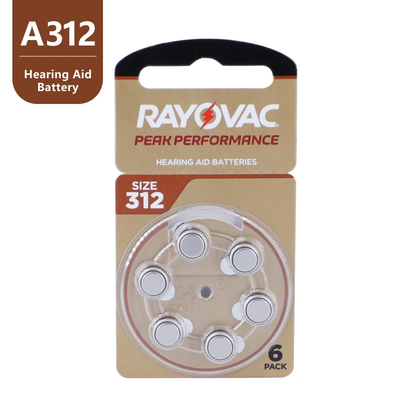 Hearing Aid Batteries 60PCS / 10 Cards RAYOVAC PEAK 1.45V 312 312A A312 PR41 Zinc Air For BTE CIC RIC OE Hearing Aids