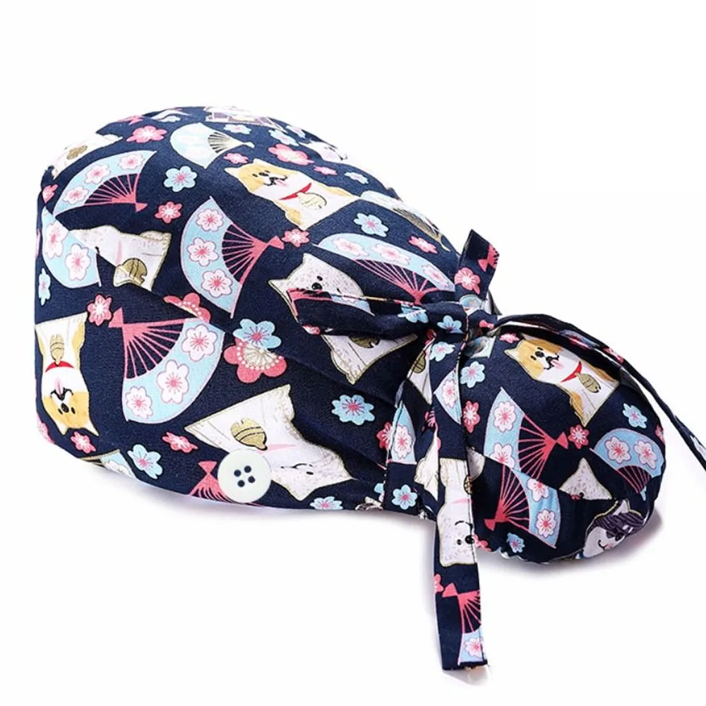 Cotton Work Scrubs Hat Beauty Agency Lab Doctor Dentist Nursing Hats Dustproof Bouffant Adjustable Medical Cap 1Pc