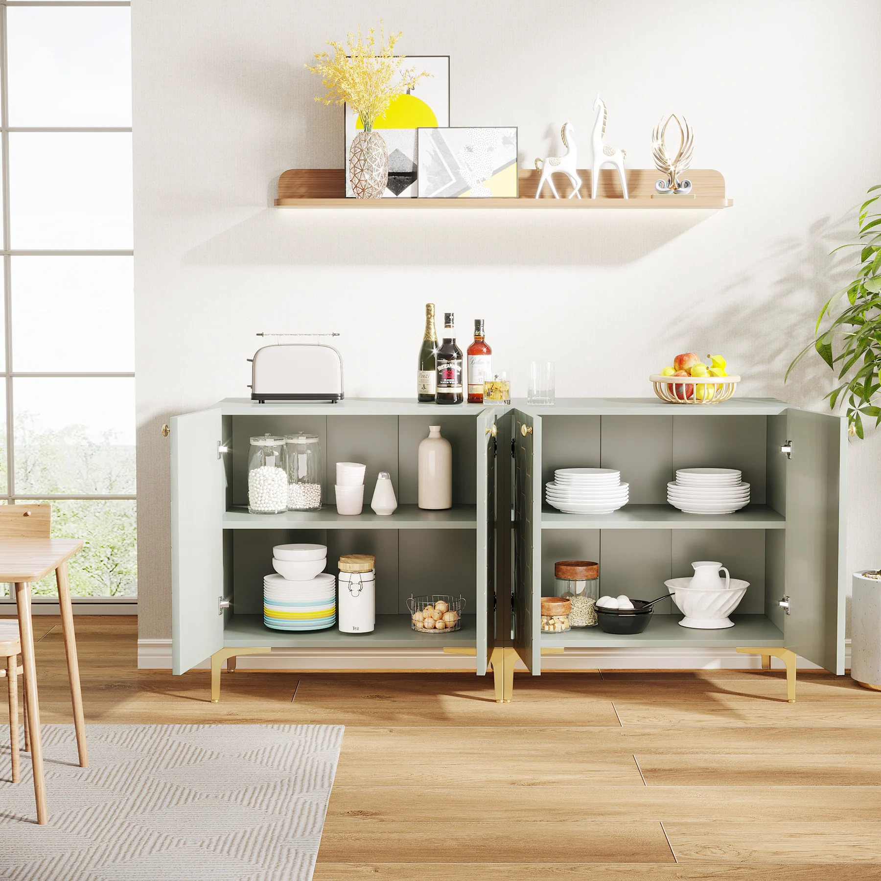 Tribesigns 31.5 Inches Buffet Cabinet Set of 2, Sideboard with 2 Doors and Storage Shelves for Home, Display Storage Cabinets