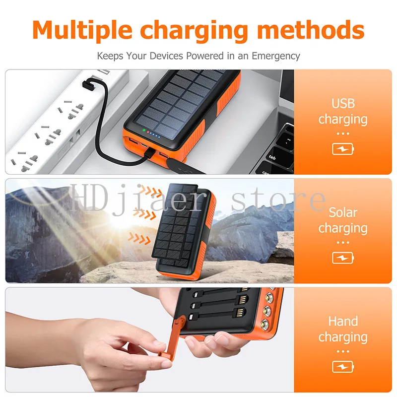 30000mAh 대용량 다기능 비상 재해 예방 핸드 크랭크 발전기 손전등 태양광 보조베터리
