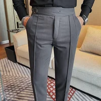 British Style Men's High Waist Casual Pants New Solid Color Naples Men Suit Pants Slim Fit Casual Business Formal Mens Trousers 1