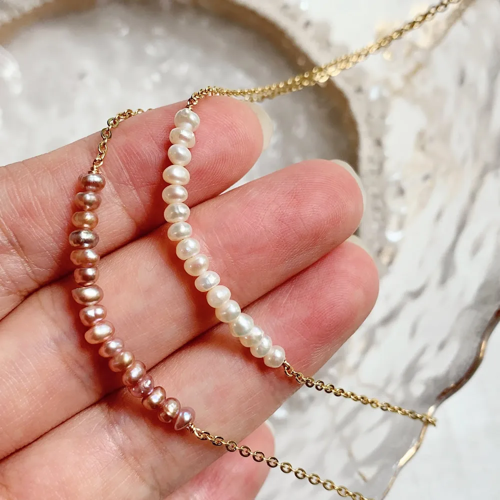 Dainty Beaded Pearl Choker, Modern Pearl Necklace, Summer Choker,  Freshwater Pearl, Simple Wedding Necklace, Gift for Bridesmaid, June Stone