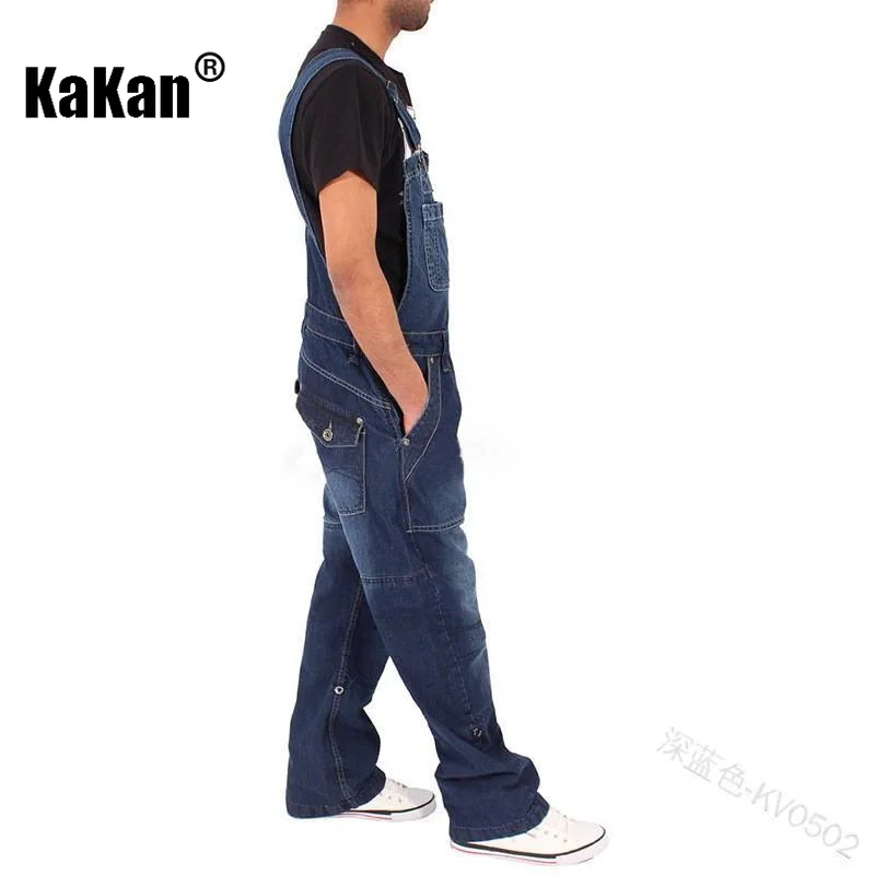 Kakan - European and American New Versatile Work Wear Strap Jeans Men's Wear, Simple Multi Pocket Loose Fit Jeans K54-0502