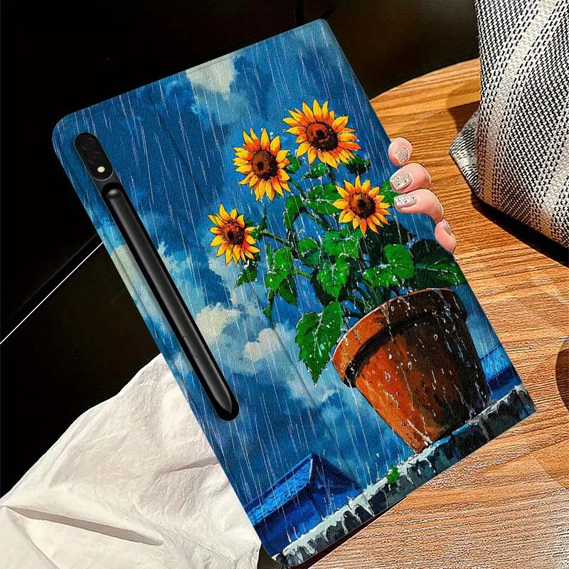 Cartoon Cat Flower Foldable Tablet Cover Case