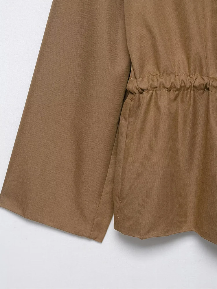 TFMLN 2025 Autumn Women Solid Drawstring Jackets Fashion Causal Long Sleeve Loose Cropped Coats Simple Ladies Streetwear Tops