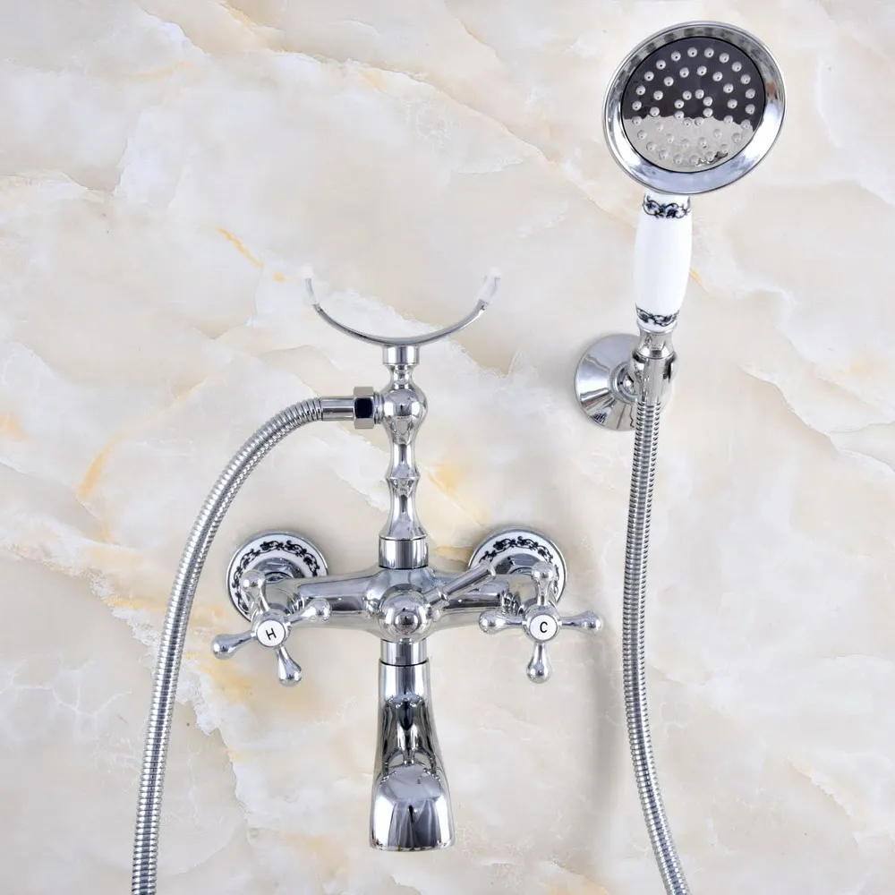 

Смеситель для ванной комнаты с двойной ручкой, серебристый, хромированный, латунный, настенный, 1,5 м