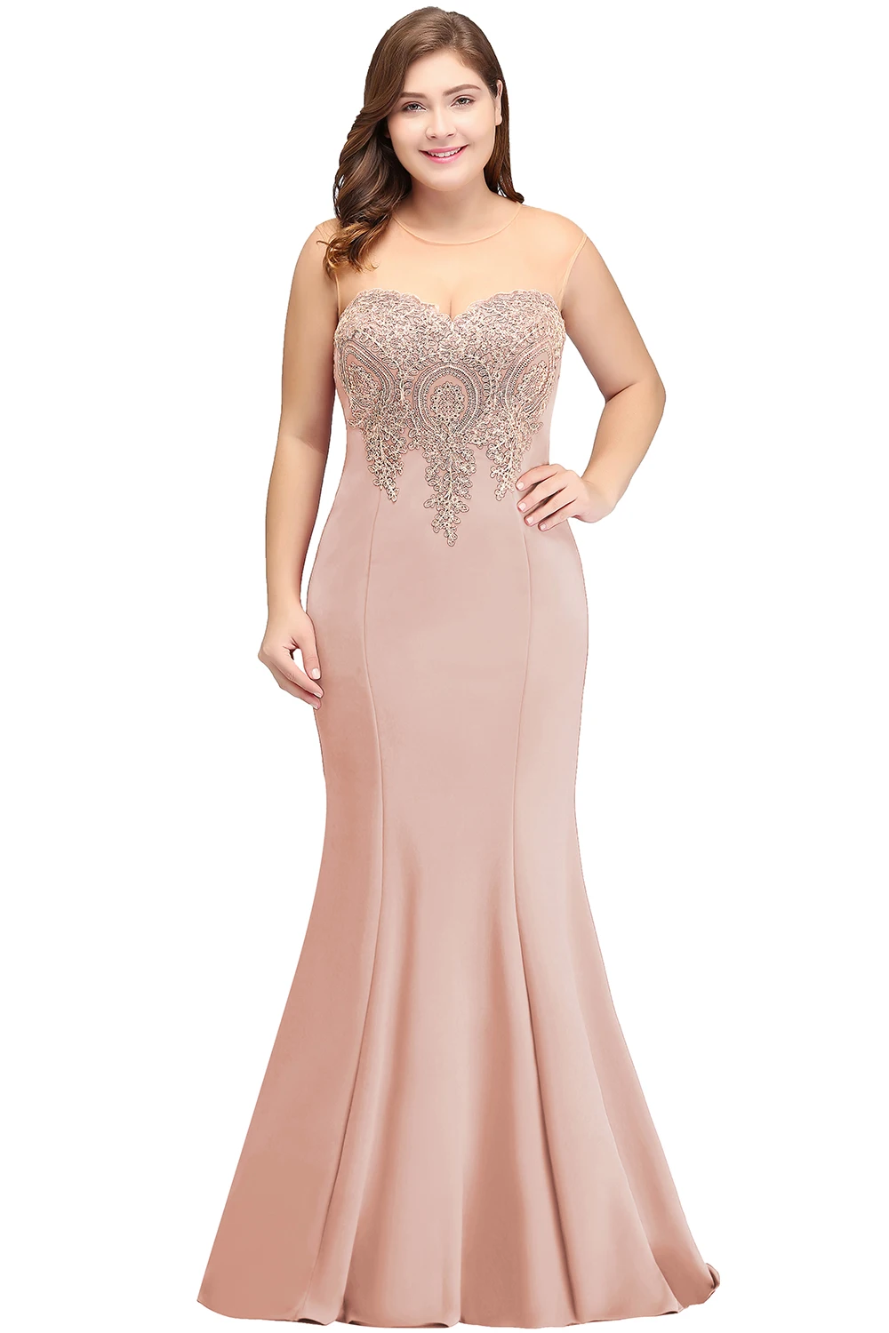 BABYONLINE Sleeveless Bridesmaid Party Dresses For Women Maxi Floor Length Mermaid Gowns Golden Appqulies Illusion Sweetheart bridesmaid dresses