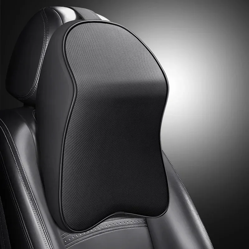 3D Nappa PU Leather Headrest Memory Foam Rest Pillow Headrest Car Neck Pillow Support for Car Pain Relief Travel Neck Support