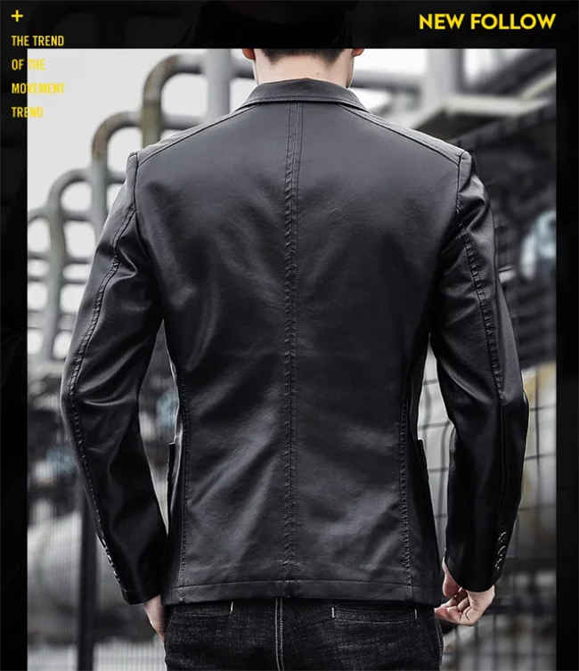 Mens Casual Leather Jacket - 2024 Fashion Slim Fit Coat 5XL BlackKahki
