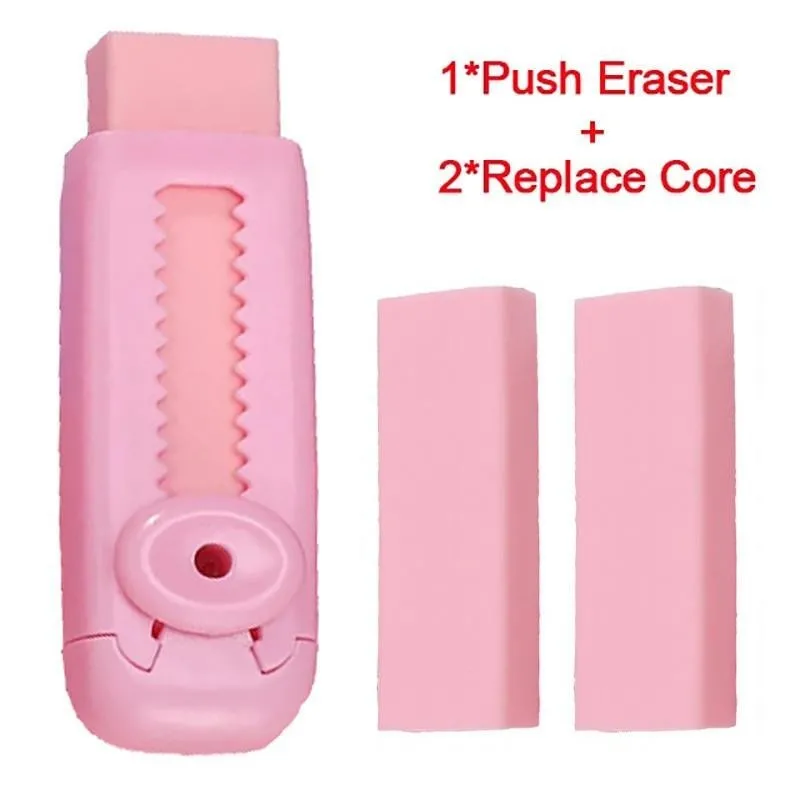【1 Eraser+2 Refills】 Creative Push-pull Design Eraser Set Student School Office Stationery Supplies