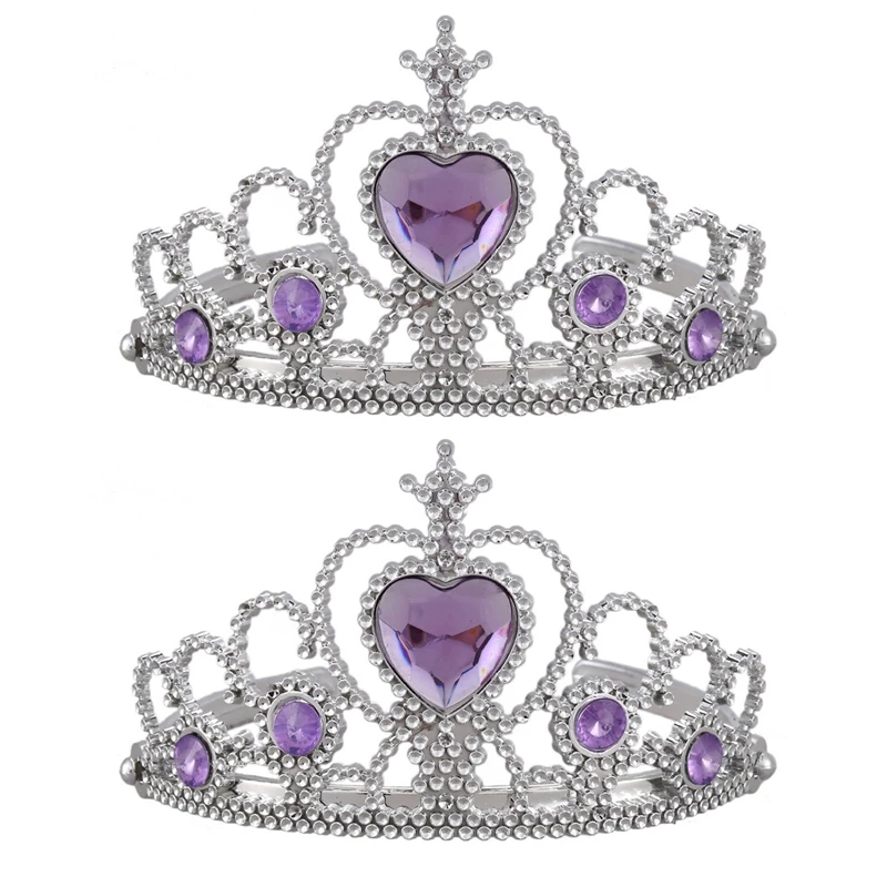 

HOT！-2X Woman Wedding Faux Rhinestone Tiara Crown Headband Silver Tone Purple